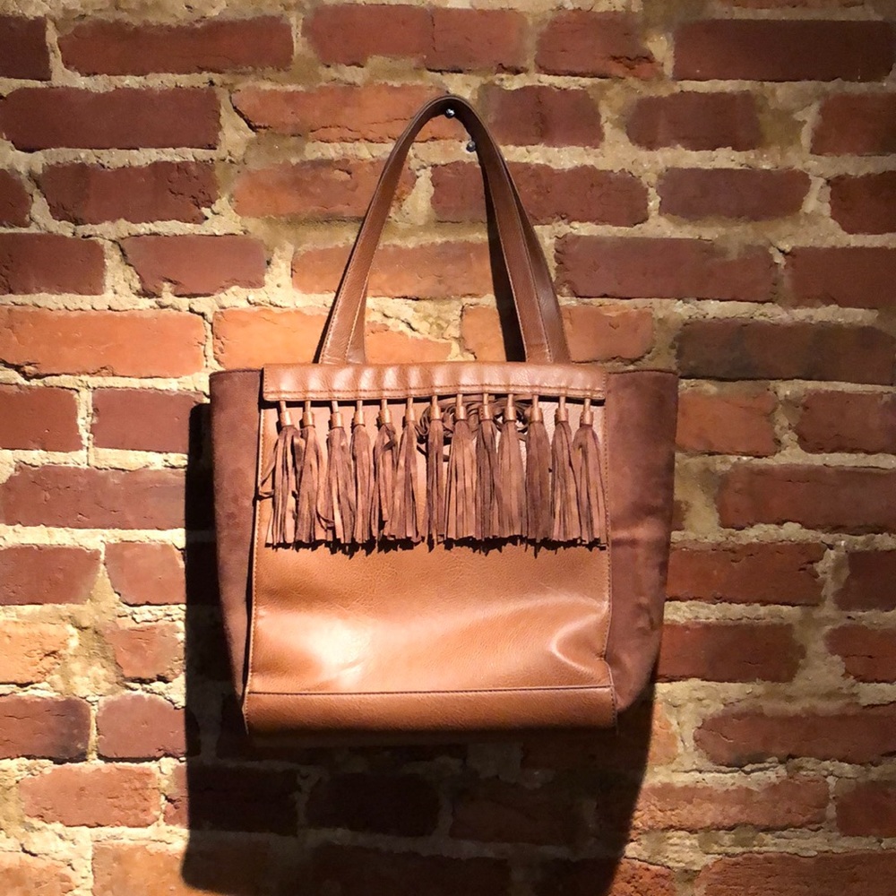 New Leather Tassel Tote Bag w/ Suede Detailing